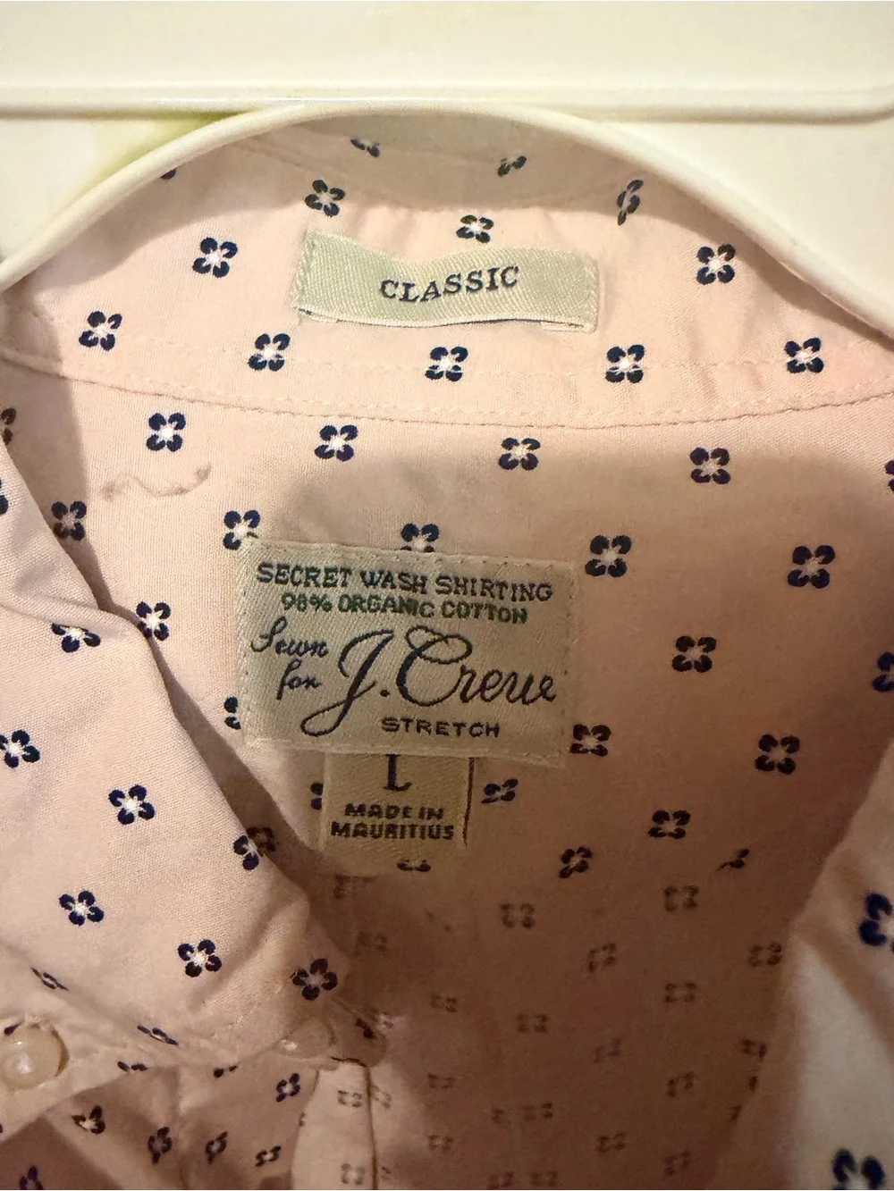 J. Crew Men’s Light Pink Button-Down with Navy Geometric Print